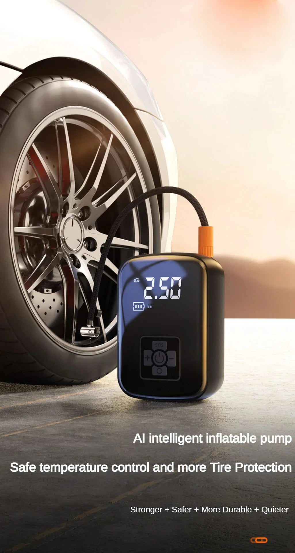 Compresor de Aire Inalámbrico 150 PSI con Pantalla Digital para Coche, Moto y Bicicleta