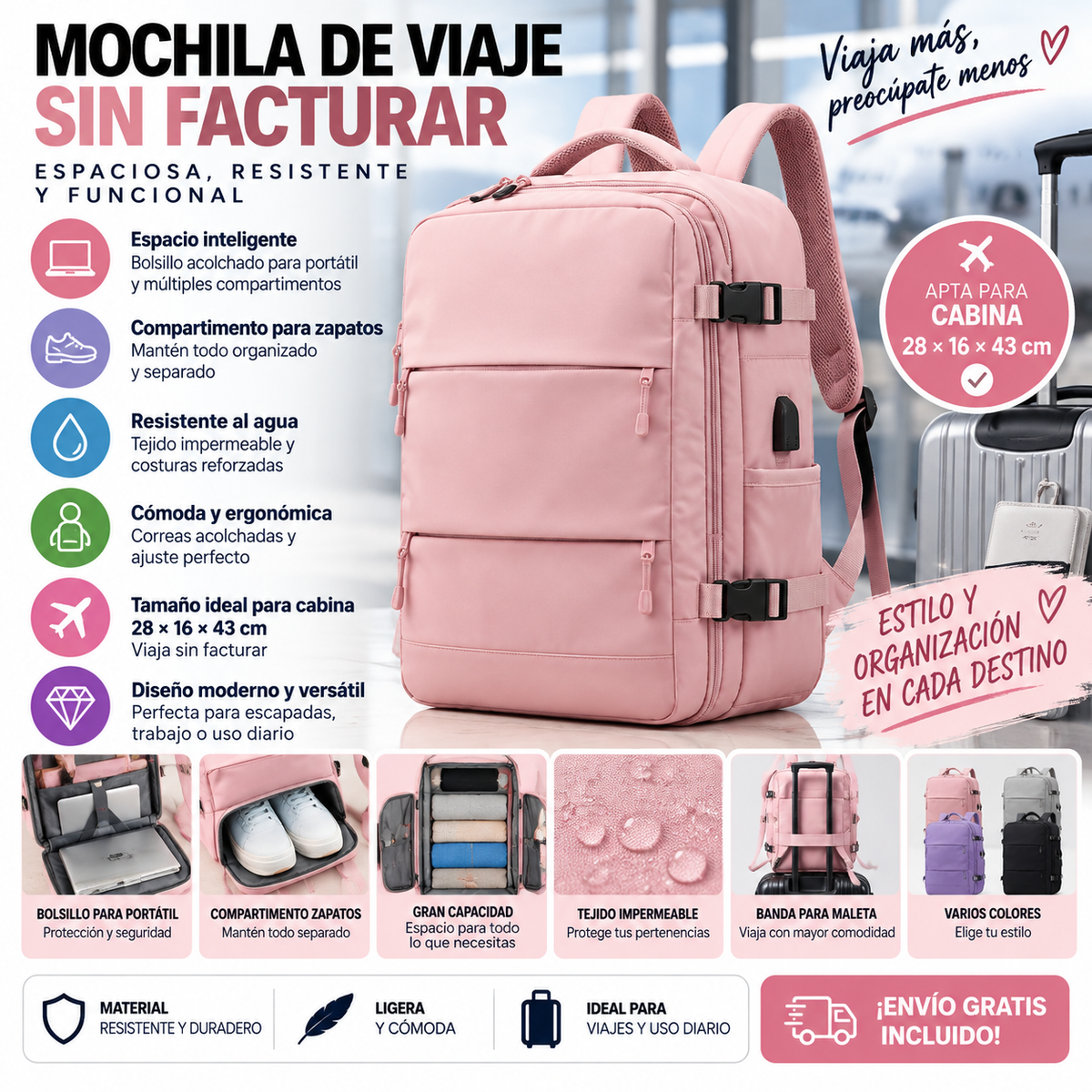Mochila de Viaje – Espaciosa y Funcional