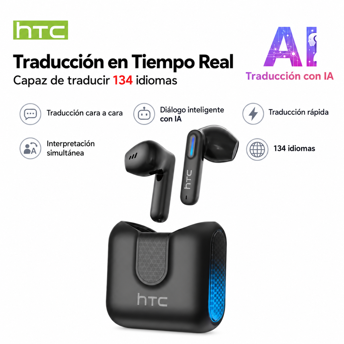Auriculares Traductores con IA en Tiempo Real – HTC NE49