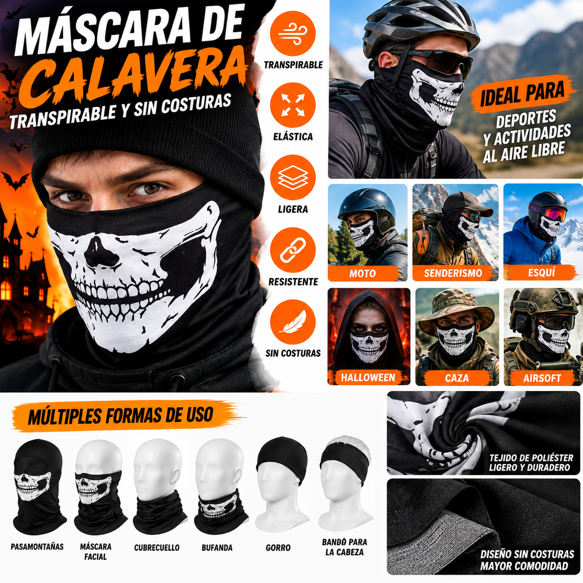 Máscara de Calavera Transpirable – Halloween y Cosplay