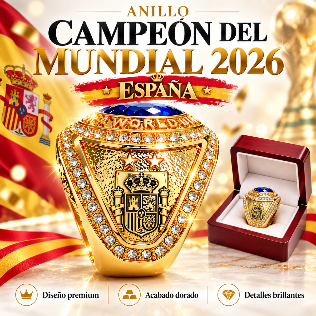 Anillo Campeón Mundial 2026 con Circonitas