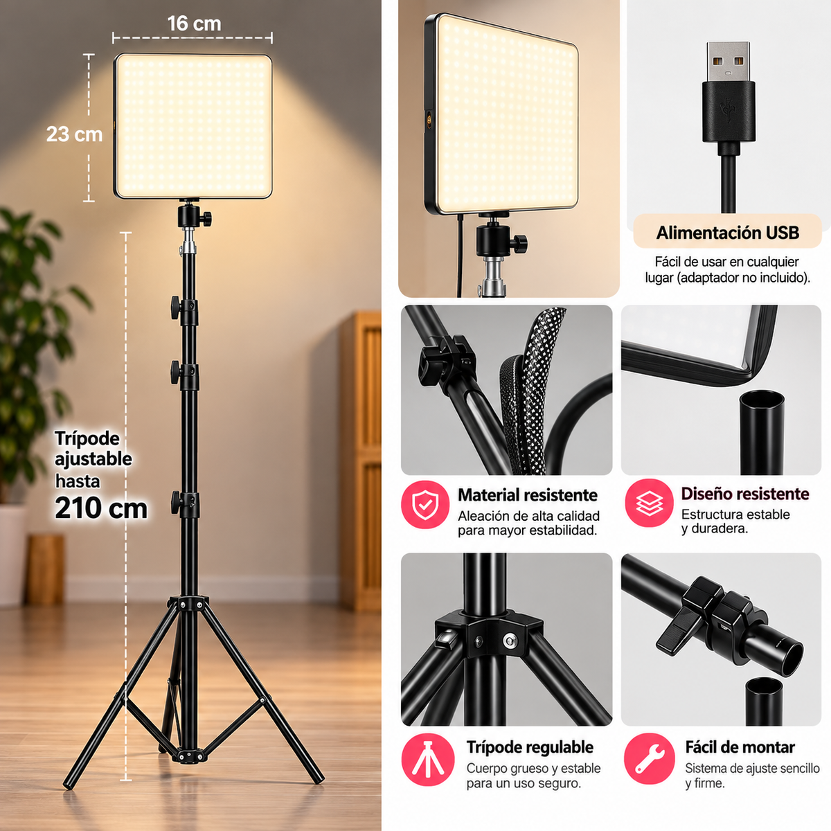 Luz LED Bi-Color con Trípode para Vídeo y Streaming