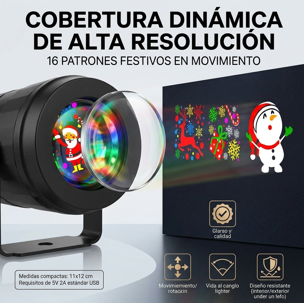 Proyector LED Navideño Máxico – 16 Efectos y Copos de Nieve