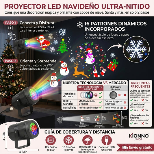 Proyector LED Navideño Máxico – 16 Efectos y Copos de Nieve