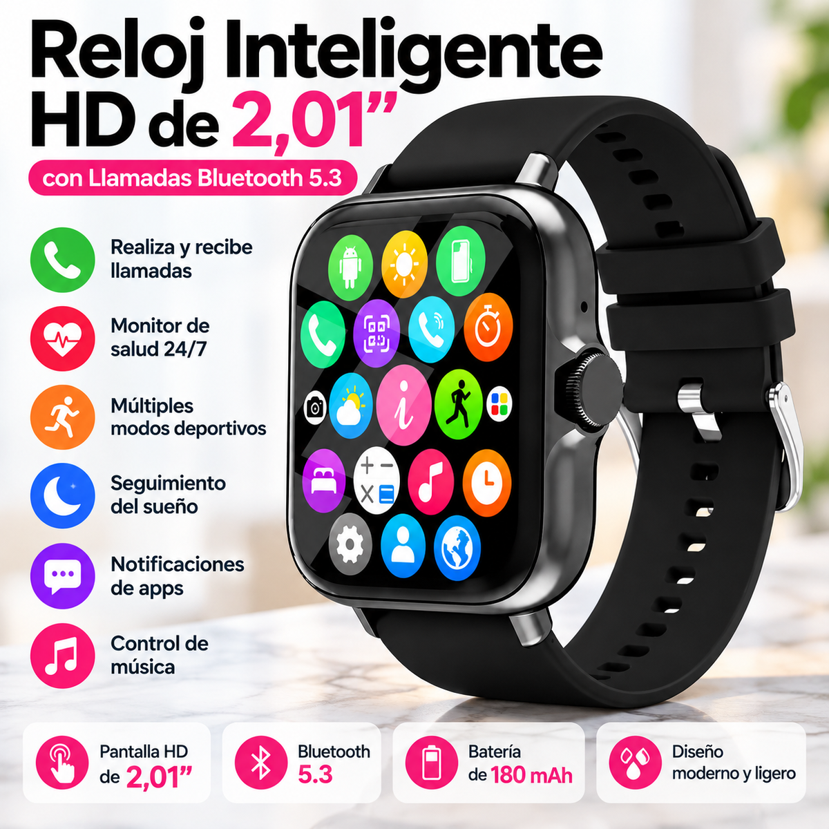 Reloj Inteligente HD de 2,01” con Llamadas Bluetooth 5.3