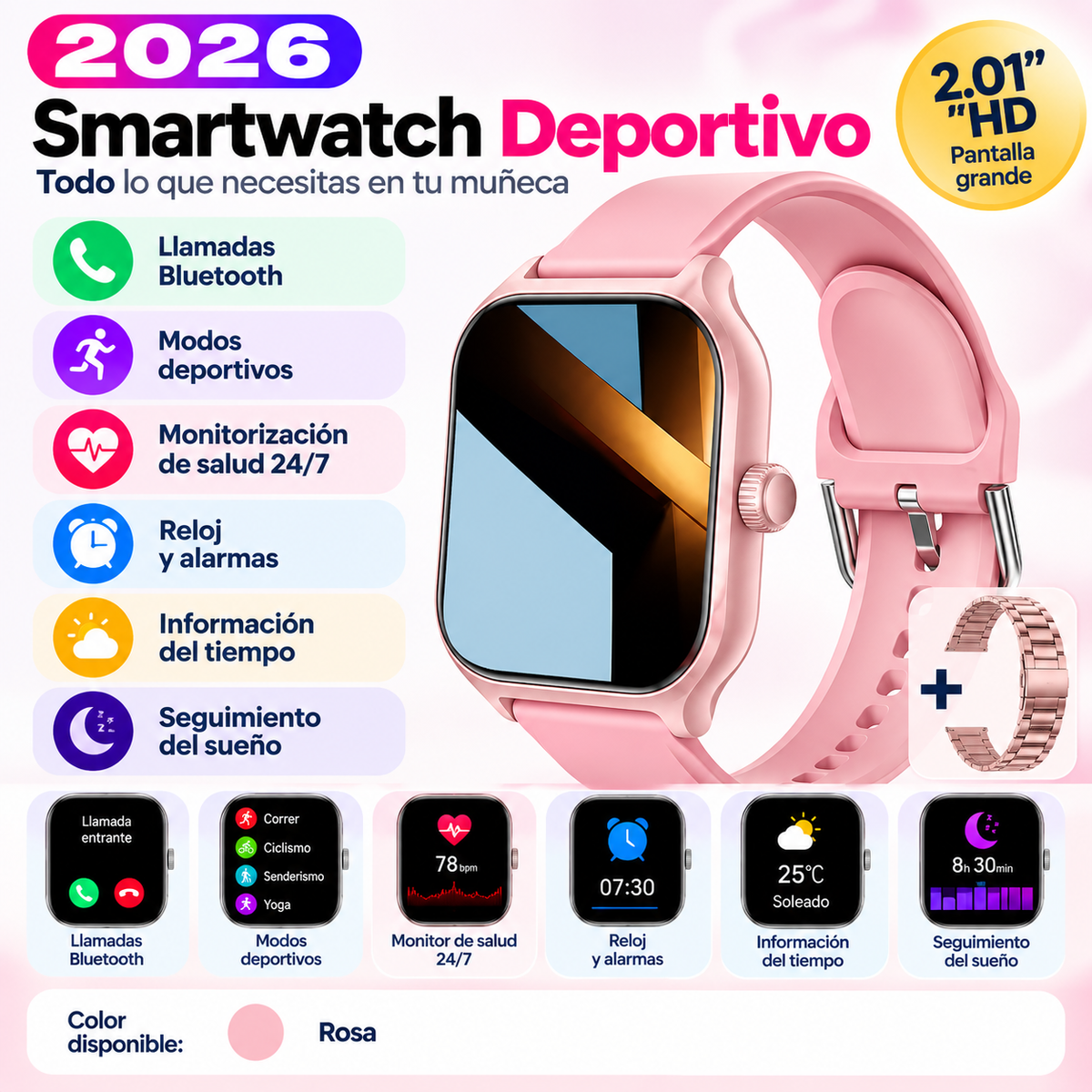 Reloj Inteligente HD de 2,01” con Llamadas Bluetooth 5.3