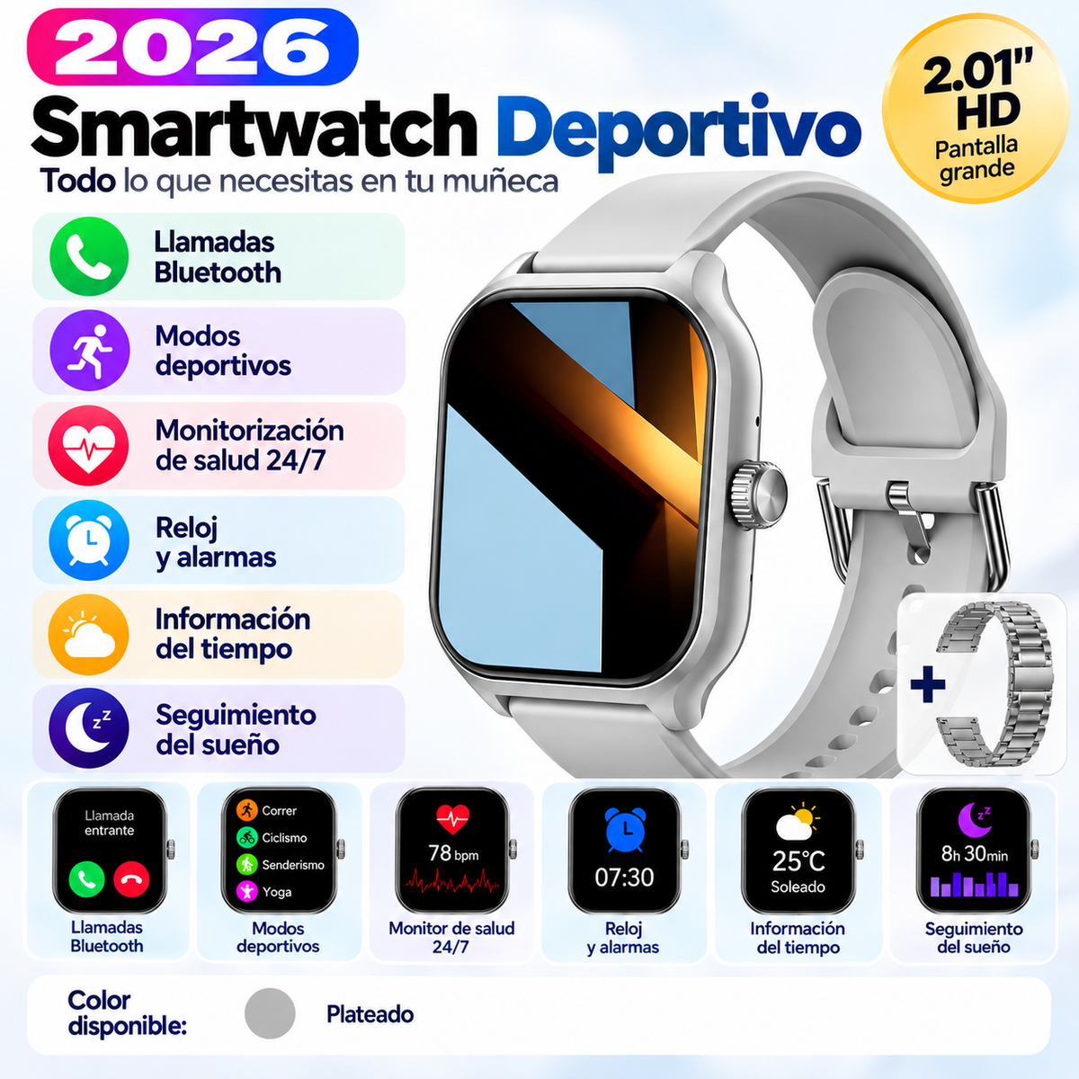 Reloj Inteligente HD de 2,01” con Llamadas Bluetooth 5.3