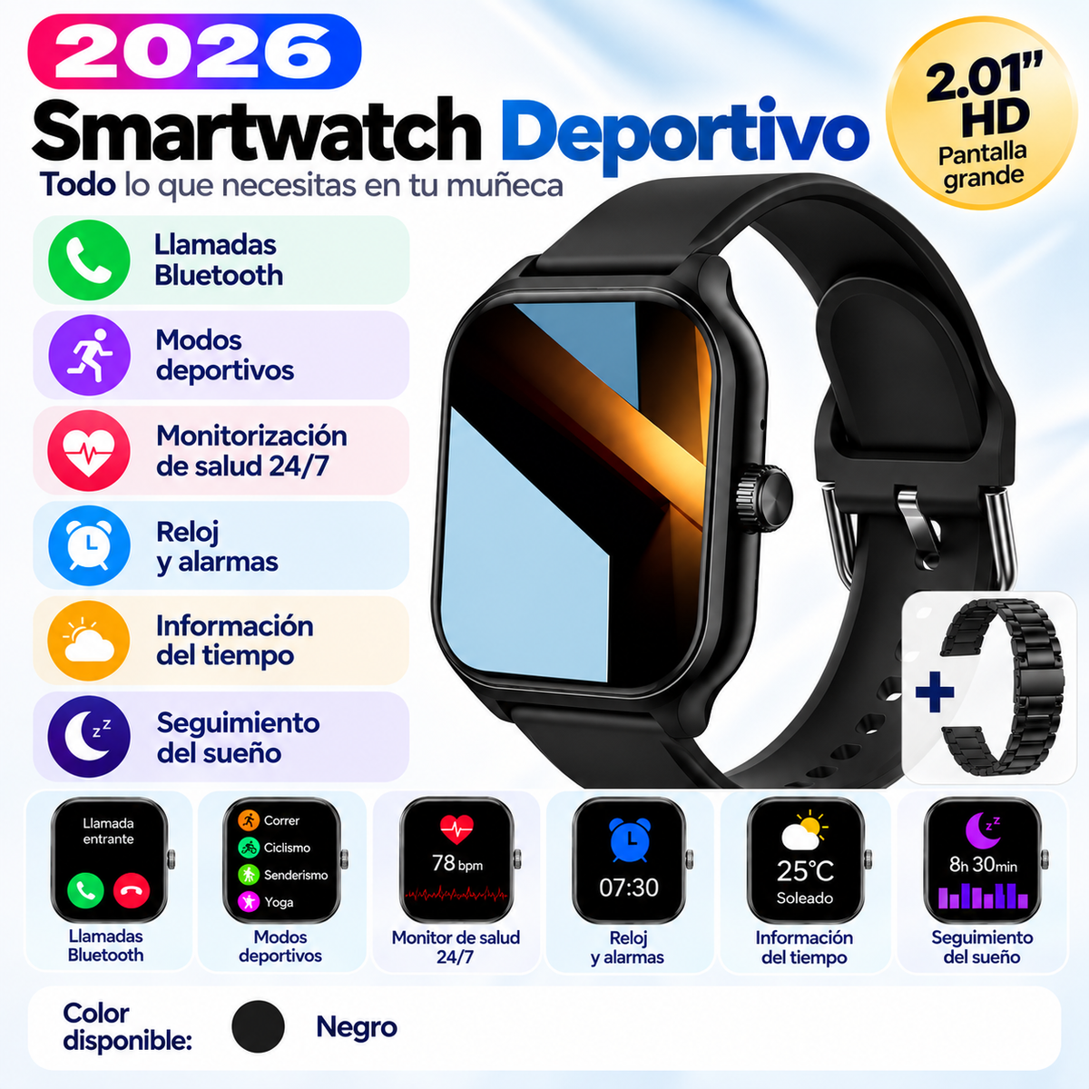 Reloj Inteligente HD de 2,01” con Llamadas Bluetooth 5.3