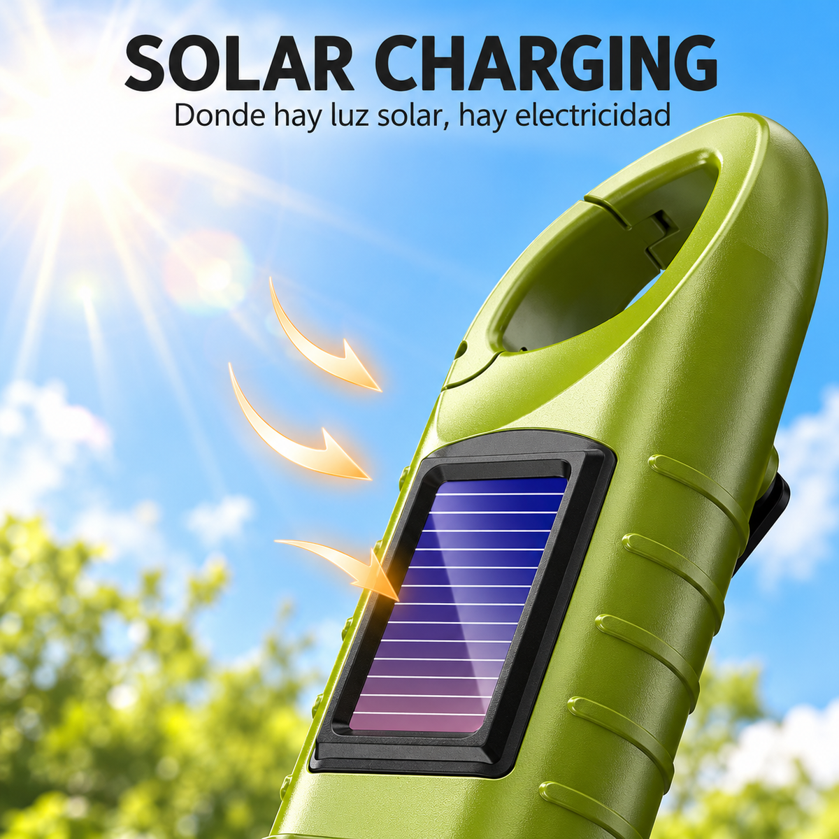 Linterna LED Solar con Manivela Recargable para Camping y Emergencias