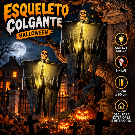 Esqueleto Colgante Halloween 80 cm con o sin Luz – Decoración Terrorífica